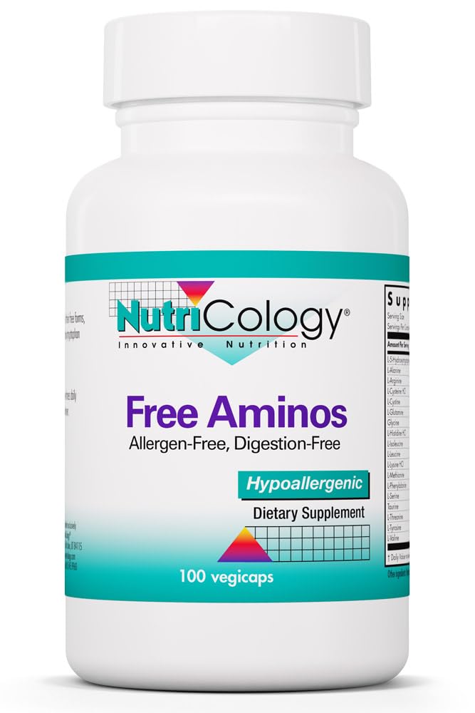 Nutricology Free Aminos Supplement - Essential Amino Acids Complex, Lean Muscle Mass Support, Vegetarian Capsules - 100 Count Allergy Research Group uk supplements