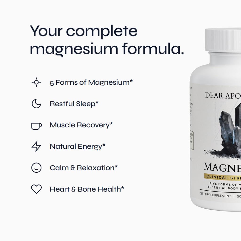 Magnesium Complex Supplement - 5 Forms Citrate Glycinate Malate Oxide Aquamin - Multi Magnesium Blend - High Absorption Chelated - Essential Mineral - Non-GMO Gluten-Free - 60 Capsules Dear Apothecary uk supplements