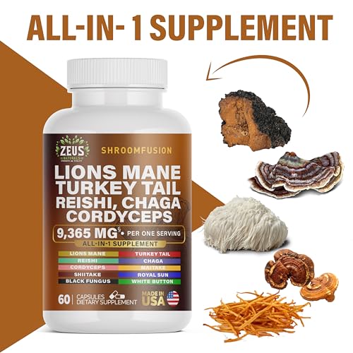 Zeus Naturals Lions Mane Capsules, Mushroom Supplement with Turkey Tail, Cordyceps Zeus Naturals uk supplements
