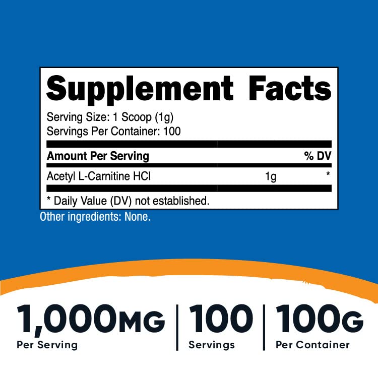 Nutricost Acetyl L-Carnitine (ALCAR) 100 Grams - 1000mg Per Serving - Non-GMO, Gluten Free Nutricost uk supplements