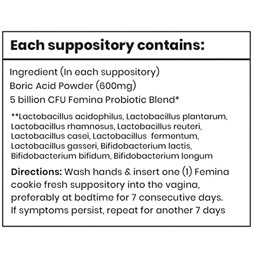 Femina Probiotics Cookie Fresh with 600mg Boric Acid for BV Control 20-Count with Applicator Velobiotics uk supplements