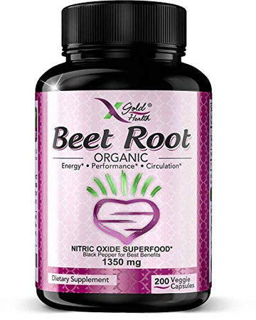 Organic Beet Root Powder 1350mg 200 Veggie caps Superfood Nitric Oxide Strongest X Gold Health uk supplements