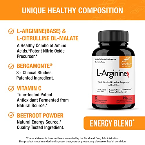 Sandhu's L-Arginine with Nitric Oxide Precursor | Made in The USA| 30 Days Supply Sandhu's uk supplements