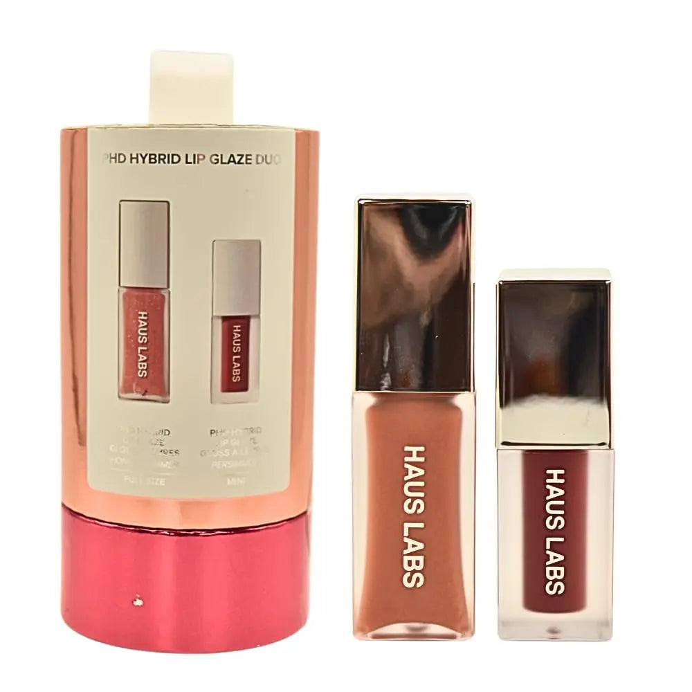 Haus Labs PHD Hybrid Innovation Plumping Lip Glaze Duo - Honey Shimmer Full Size & Persimmon Mini Haus Laboratories uk supplements