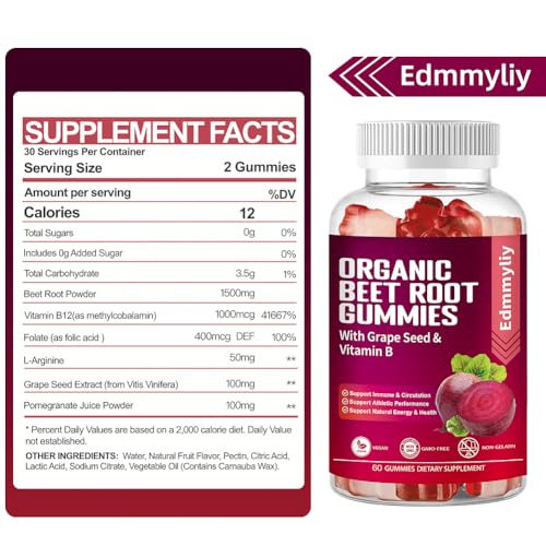 Organic Beet Root Gummies 1500mg for Men Women Beet Root for Athletic, Performance Edmmyliy uk supplements
