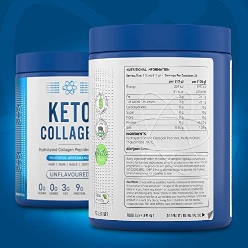 Applied Nutrition Keto Protein Powder, Hydrolysed Collagen Peptides + MCT Healthy Fats & Skin, Ketogenic & Paleo Diet Applied Nutrition uk supplements