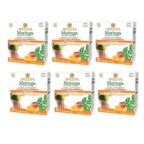 Hyleys Tea Moringa Oleifera with Mango Flavor - 50 Tea Bags (6 Pack - 300 Tea Bags total) (Miracle Tree Tea) HYLEYS uk supplements