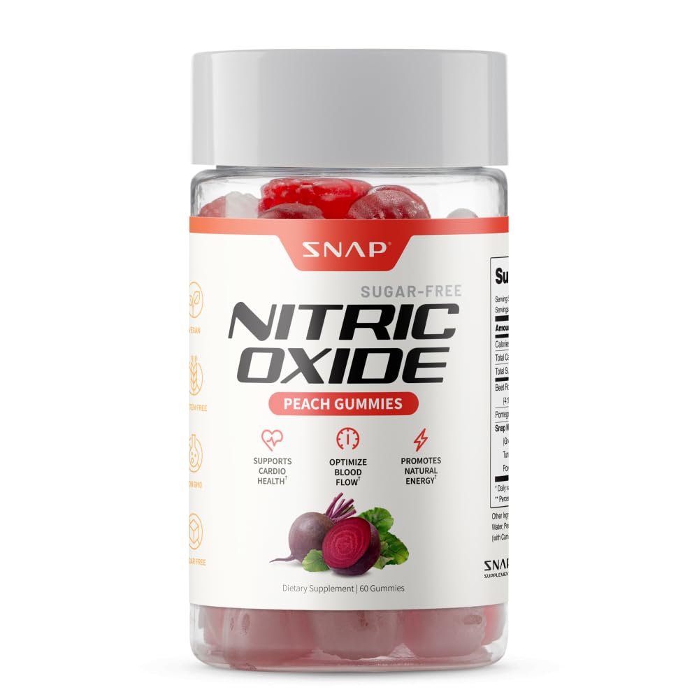 Snap Supplements Nitric Oxide Beet Root Gummies Supplement with Organic Beets - Energy & Circulation Support, 60 Sugar-Free Gummies (30 Servings, 1 Month Supply), Peach Snap Supplements uk supplements