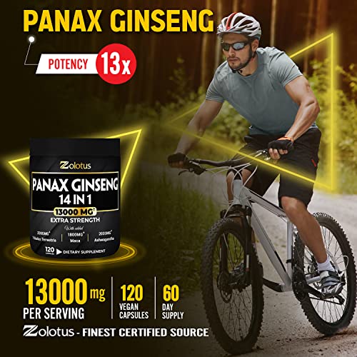 Premium Panax Ginseng 14 in 1, 13X Potency, High Strength Capsules with Horny Goat Weed Zolotus uk supplements