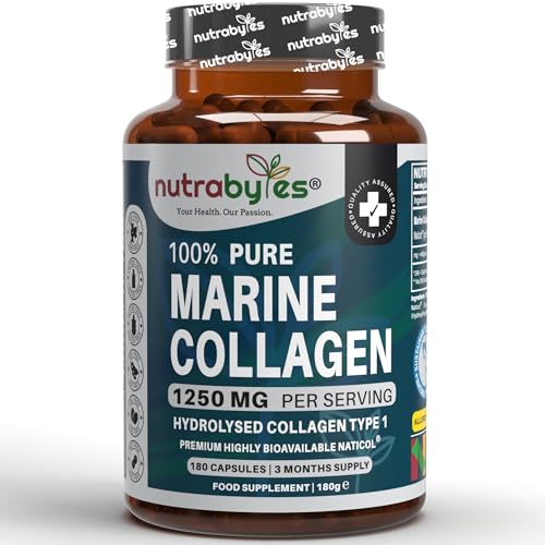 High Strength Marine Collagen Capsules - 1250mg Hydrolysed Collagen Supplement NUTRABYTES uk supplements