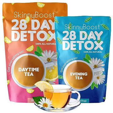 SkinnyBoost 28 Day Detox Tea Kit-1 Daytime (28 Bags) 1 Evening (14 Bags) Non GMO SkinnyBoost uk supplements