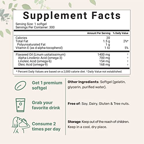 Flaxseed Oil 1400mg Softgels, 300 Counts | w/ 700mg ALA Omega 3, Cold Pressed Micro Ingredients uk supplements