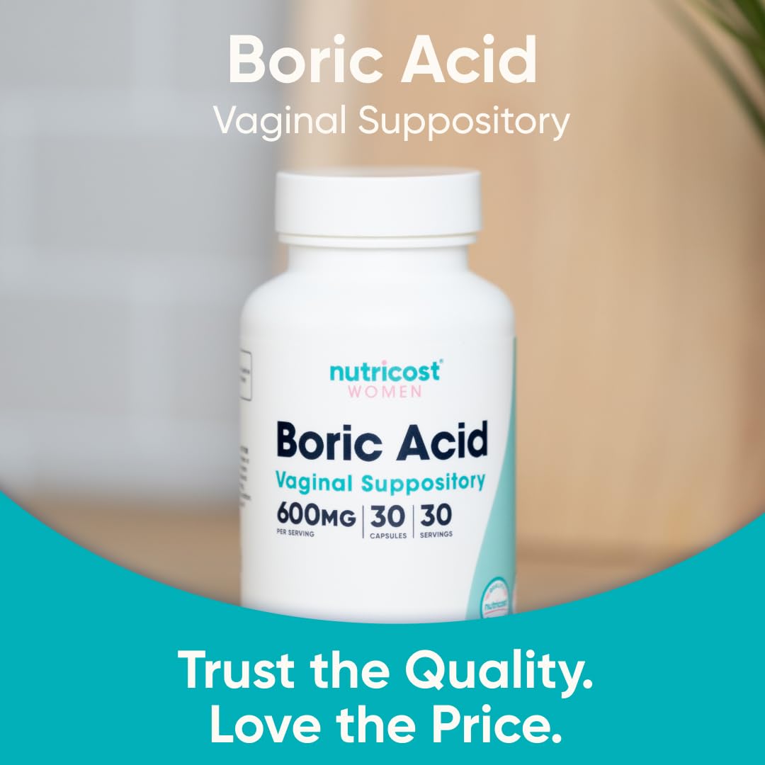 Nutricost Boric Acid 600mg, 30 Capsules - Vaginal Suppository - Non-GMO - for Women Nutricost uk supplements