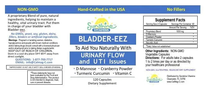 Sunshine Vitamins Bladder-EEZ | All-Natural Bladder Infection UTI Relief Support for Women with D-Mannose | Urinary Tract Infection Health with Immune System Support (1 Bottle of 120 Capsules) Sunshine Vitamins uk supplements