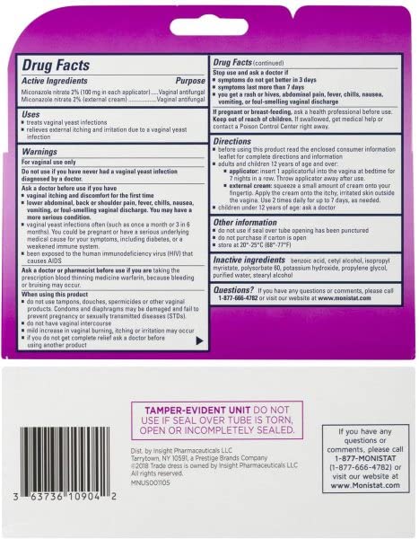 Monistat 7-Day Yeast Infection Treatment | Cream + External Itch Relief Cream | Pack of 2 Monistat uk supplements