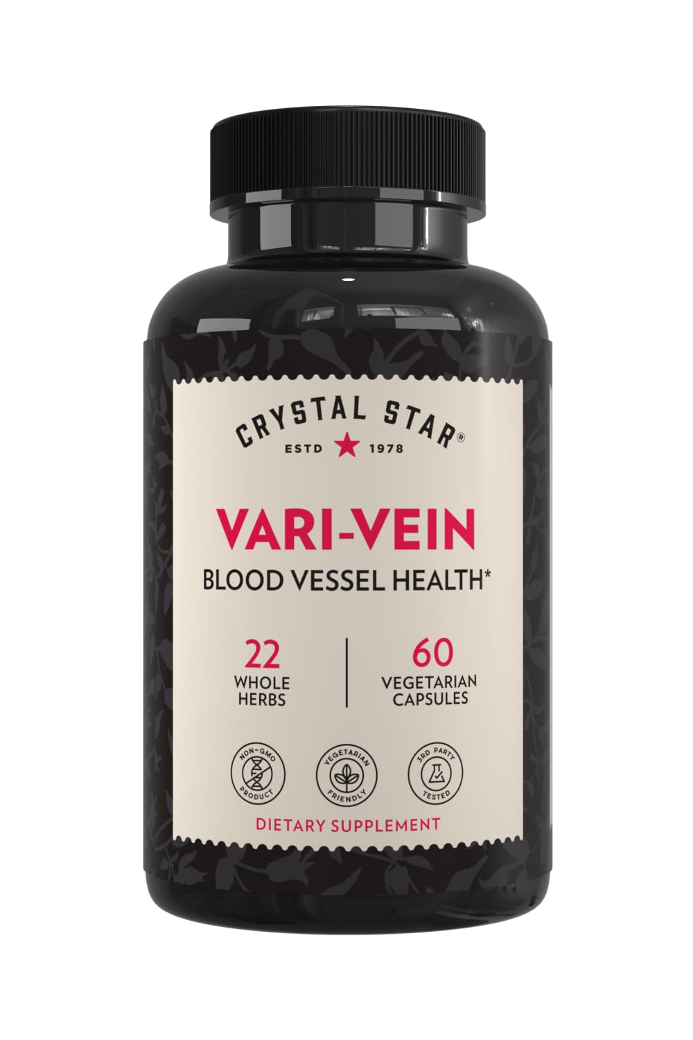 Crystal Star Vari-Vein (60 Capsules) - Herbal Circulation Support Supplement for Varicose Veins & Spider Veins Treatment - Witch Hazel, Butcher’s Broom, Hawthorn & Horse Chestnut- Non-GMO Crystal Star uk supplements
