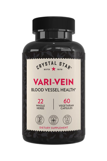 Crystal Star Vari-Vein (60 Capsules) - Herbal Circulation Support Supplement for Varicose Veins & Spider Veins Treatment - Witch Hazel, Butcher’s Broom, Hawthorn & Horse Chestnut- Non-GMO Crystal Star uk supplements
