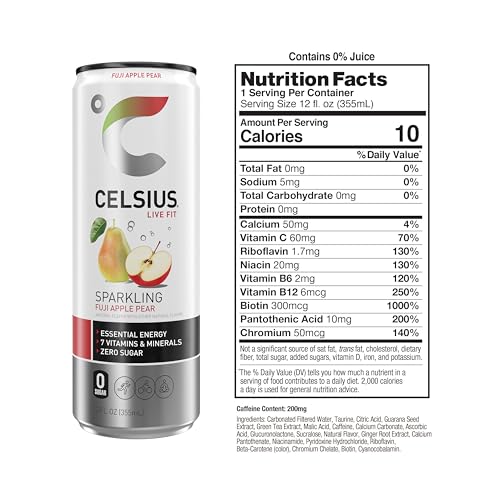 CELSIUS Sparkling Fuji Apple Pear, Functional Essential Energy Drink 12 Fl Oz (Pack of 12) CELSIUS uk supplements