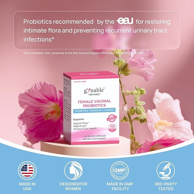 Gynable Vaginal Probiotics for Women Odor & Itch Support, Urinary | pH Balance, Female Probiotics 10 Billion CFU Lactobacillus Probiotics Blend,Selenium-Vitamin C/E/D3 Promote Immune Health,60 Count Vevoec uk supplements