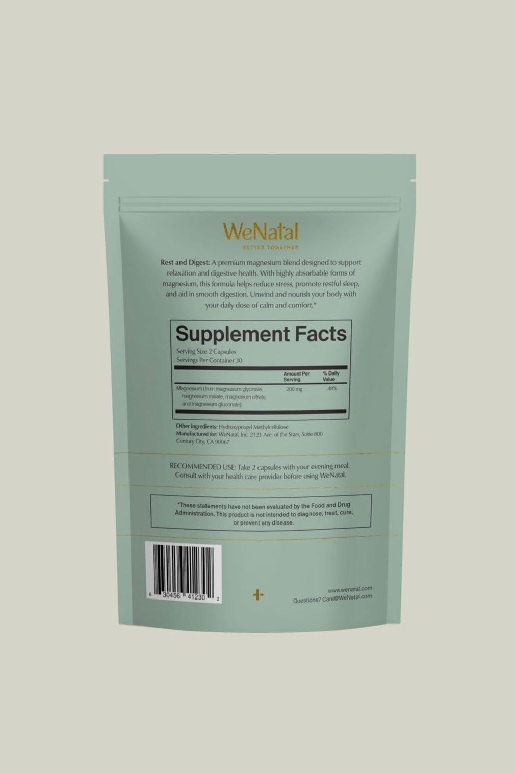 WeNatal Rest + Digest Magnesium Supplement with Glycinate, Malate, Citrate & Gluconate for Relaxation, Digestion, Sleep, Mood & Stress Support – Vegan, Non-GMO, 60 Capsules WeNatal uk supplements