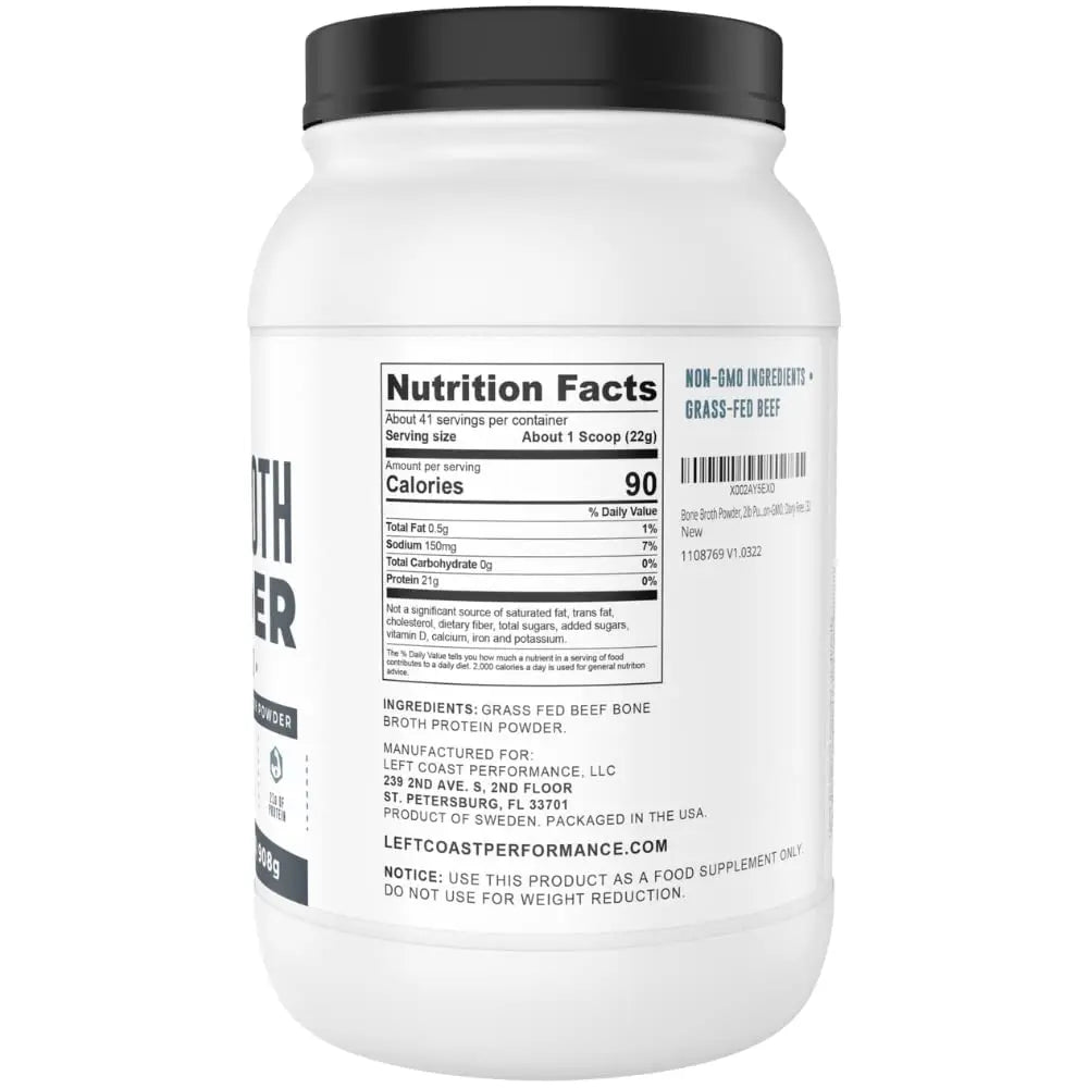 Bone Broth Protein Powder – Pure Grass-Fed Beef Bone Broth, Unflavored with Natural Collagen, Glucosamine & Gelatin – Paleo & Keto-Friendly, Non-GMO, Dairy-Free for Gut Health & Joint Support 32oz Left Coast Performance uk supplements