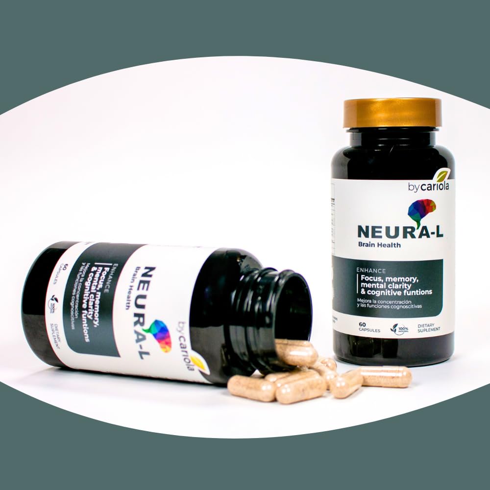 BY CARIOLA Neural-L Natural Brain Support Supplement 60 Caps - Mental Support – Memory Booster - Concentration - Natural Formula - Ashwagandha - L-Tyrosine - L-Theanine BY CARIOLA uk supplements