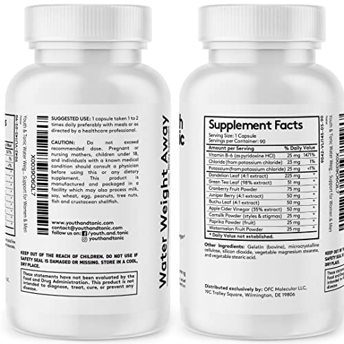 Youth & Tonic Natural Water Pills (90 Count) for Swelling Belly Bloating Youth & Tonic uk supplements