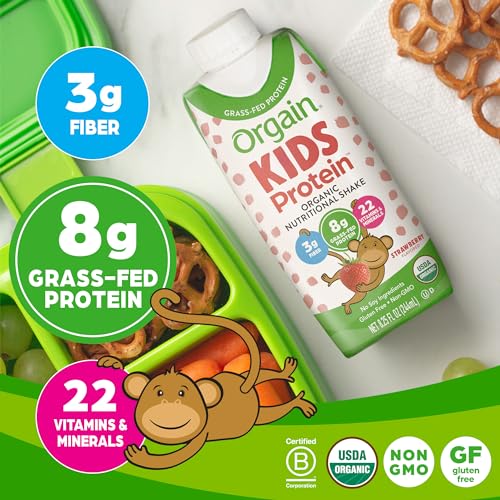 Orgain Organic Kids Nutritional Protein Shake, Strawberry - Kids Snacks with 8g Dairy Orgain uk supplements