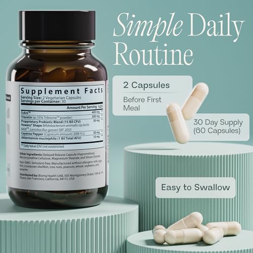 BIOMA GLP-1 Booster - Natural Appetite Control Supplement with Clinically Proven Probiotics, Prebiotics & Postbiotics - Support Weight Management & Satiety, (60 Capsules - 30 Day Supply) BIOMA uk supplements