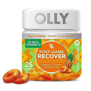 OLLY Post-Game Recover Workout Gummy Rings, Vitamin D, Turmeric, Electrolytes, Pineapple OLLY uk supplements
