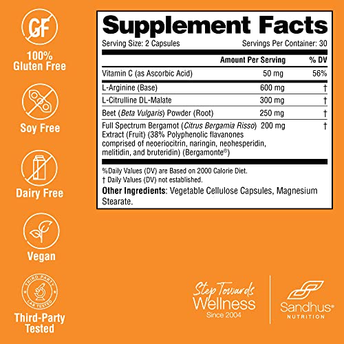 Sandhu's L-Arginine with Nitric Oxide Precursor | Made in The USA| 30 Days Supply Sandhu's uk supplements