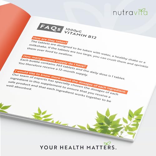 Vitamin B12 1000mcg - 365 High Strength Vegan Tablets (1 Year Supply) - Max Strength Nutravita uk supplements