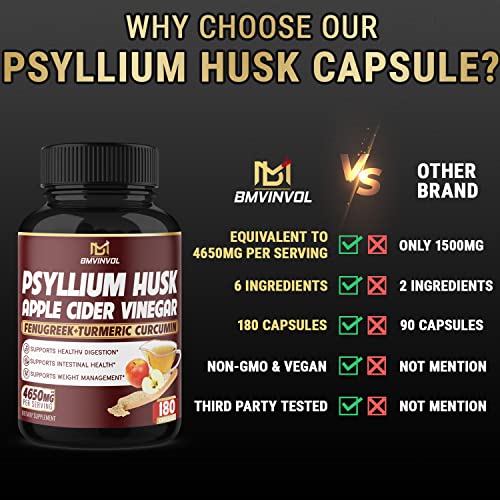 BMVINVOL Psyllium Husk Fiber Supplement 4650mg - Apple Cider Vinegar, Fenugreek BMVINVOL uk supplements