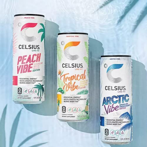 CELSIUS Energy Drink |Functional Essential Energy Drink Peach Vibe, Tropical and Arctic BETRULIGHT uk supplements