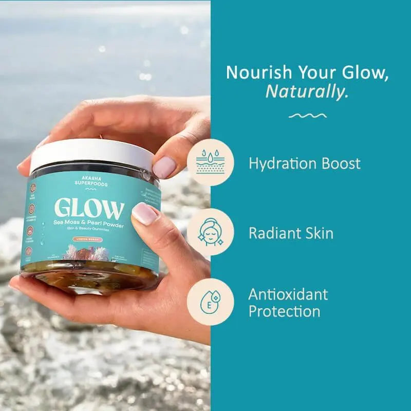 Akasha Superfoods Sea Moss Glow Gummies, Hair, Skin & Nails Vitamins with Seamoss, Pearl Powder, Vitamin E, Aloe Vera, Liposomal Vitamin C Akasha Superfoods uk supplements