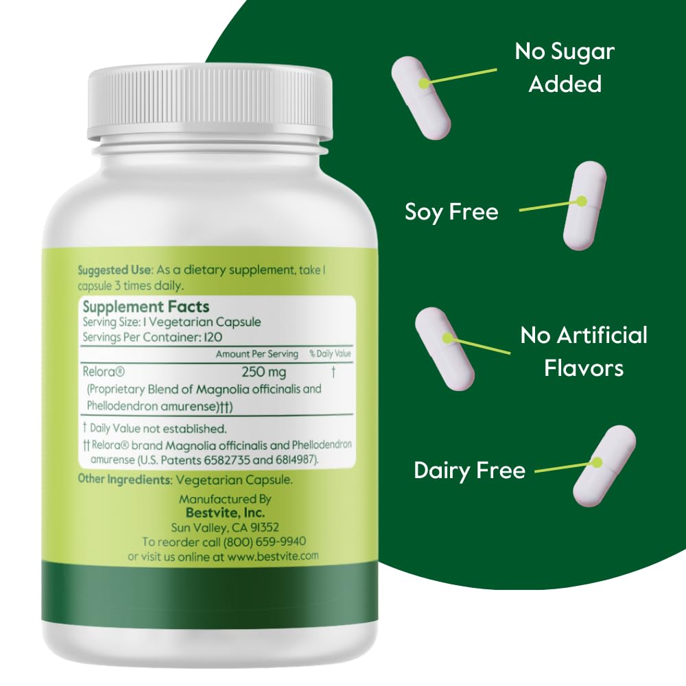 BESTVITE Filler-Free Relora 250mg (240 Vegetarian Capsules) (120 x 2) – Clinically Researched – No Stearates – Vegan – No Fillers – Supports the Management of Occasional Stress* BESTVITE uk supplements