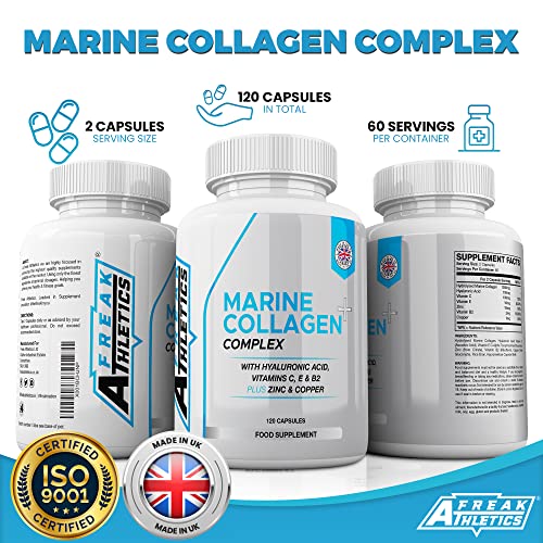 Marine Collagen 1000mg - Type 1 Hydrolysed Collagen - Enhanced with Hyaluronic Acid, Vitamin C Freak Athletics uk supplements