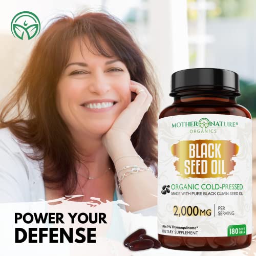 Organic Black Seed Oil Capsules - 3 Month Supply - 180 Count (2000mg Per Serving) Mother Nature Organics Superfoods for Organic Living uk supplements