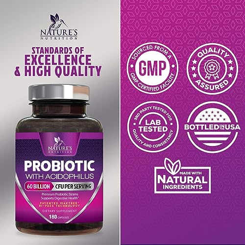Probiotics, 60 Billion CFU per Serving, Probiotic with Prebiotics for Digestive & Immune Health Nature's Nutrition uk supplements
