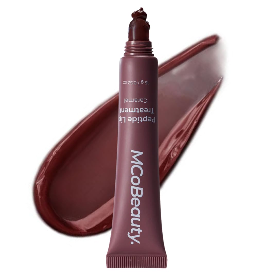 MCoBeauty Peptide Lip Treatment Caramel - Nude Brown Tinted Lip Balm Plumper Gloss for Women - Hydrating Lip Oil with Shea Butter, Peptides for Soft Plump Lips - Vegan Cruelty Free Lip Care MCoBeauty uk supplements