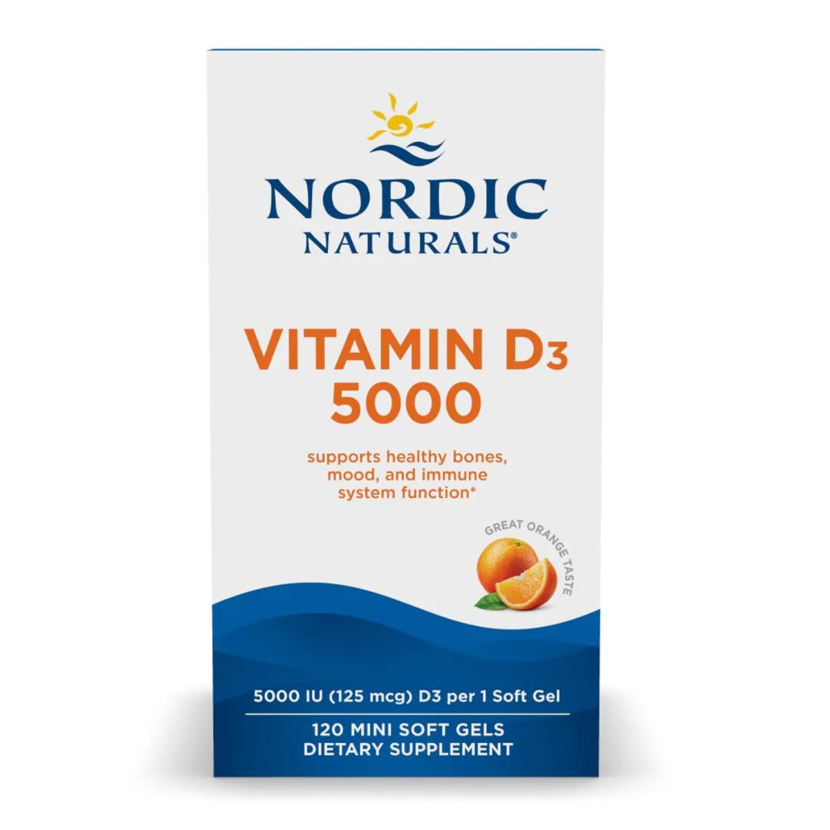 Nordic Naturals Vitamin D3 5000, Orange - 120 Mini Soft Gels - 5000 IU Vitamin D3 - Supports Healthy Bones, Mood & Immune System Function - Non-GMO - 120 Servings Nordic Naturals uk supplements