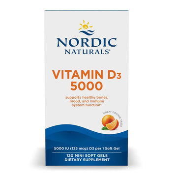 Nordic Naturals Vitamin D3 5000, Orange - 120 Mini Soft Gels - 5000 IU Vitamin D3 - Supports Healthy Bones, Mood & Immune System Function - Non-GMO - 120 Servings Nordic Naturals uk supplements