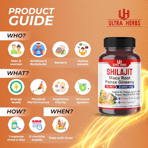 Shilajit Pure Himalayan 21,800mg - Energy Booster 85% Fulvic Acid, Maca Root ULTRA HERBS uk supplements