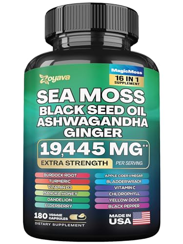 Sea Moss 7000mg Black Seed Oil 4000mg Ashwagandha 2000mg Turmeric 2000mg Zoyava uk supplements
