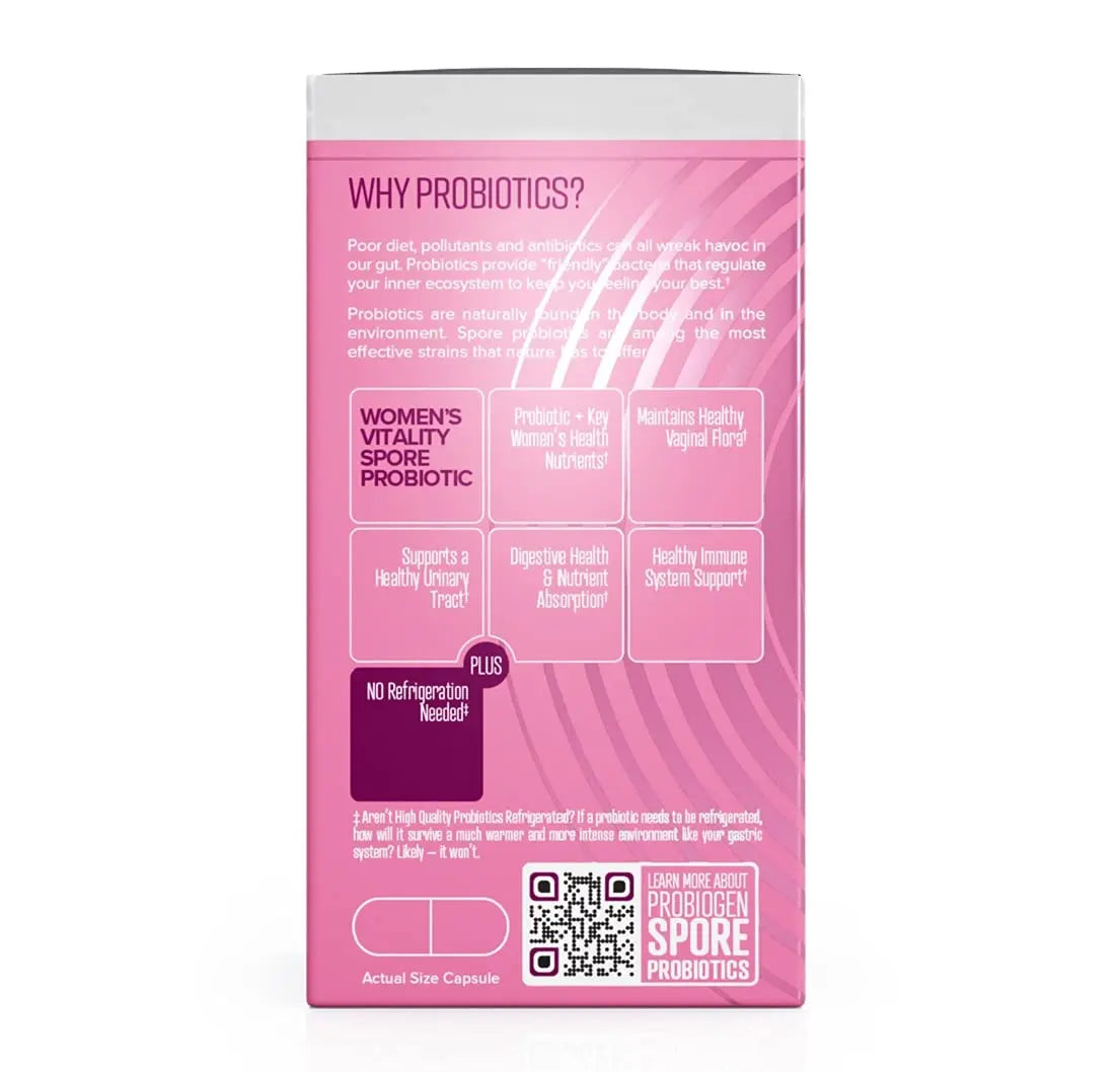 Women’s Daily Probiotic Supplement – Vitality Probiotic with Smart Spore Technology, Lactobacillus Cultures, Gut & Vaginal Health Support, Gluten-Free, Non-GMO - 60 Capsules Probiogen uk supplements