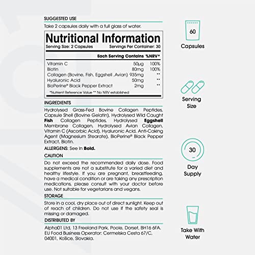 Multi Collagen Protein - Types I, II, III, V & X - Wild Caught Marine, Grass Fed Bovine, Eggshell Revive Naturals uk supplements