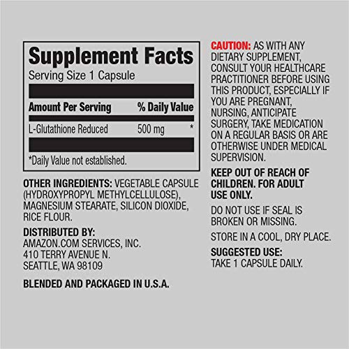Amazon Elements Glutathione, Vegan, 500mg per Serving, 60 Capsules Amazon Elements uk supplements