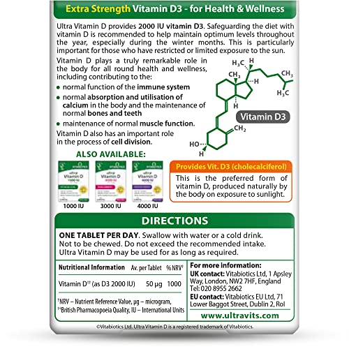 Vitabiotics Ultra Vitamin D Tablets 2000IU Extra Strength - 96 Count ( Pack of 1) Vitabiotics Ultra uk supplements