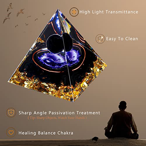 Yin Yang Healing Crystal Orgonite Pyramid - Tai Chi with Obsidian Ball - Taiji Reiki Chakra Meditation FENGSHUI-CAISHEN uk supplements