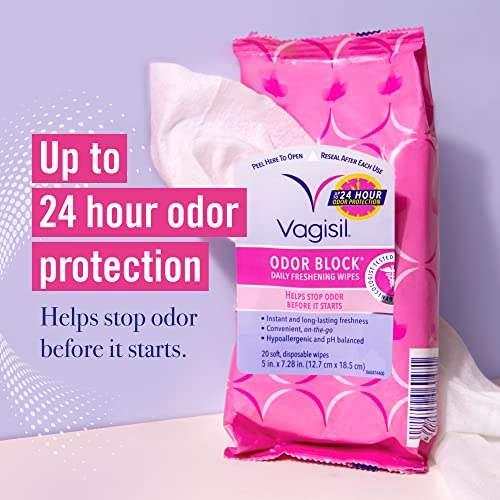 Vagisil Odor Block Daily Freshening Wipes for Feminine Hygiene in Resealable Pouch Vagisil uk supplements